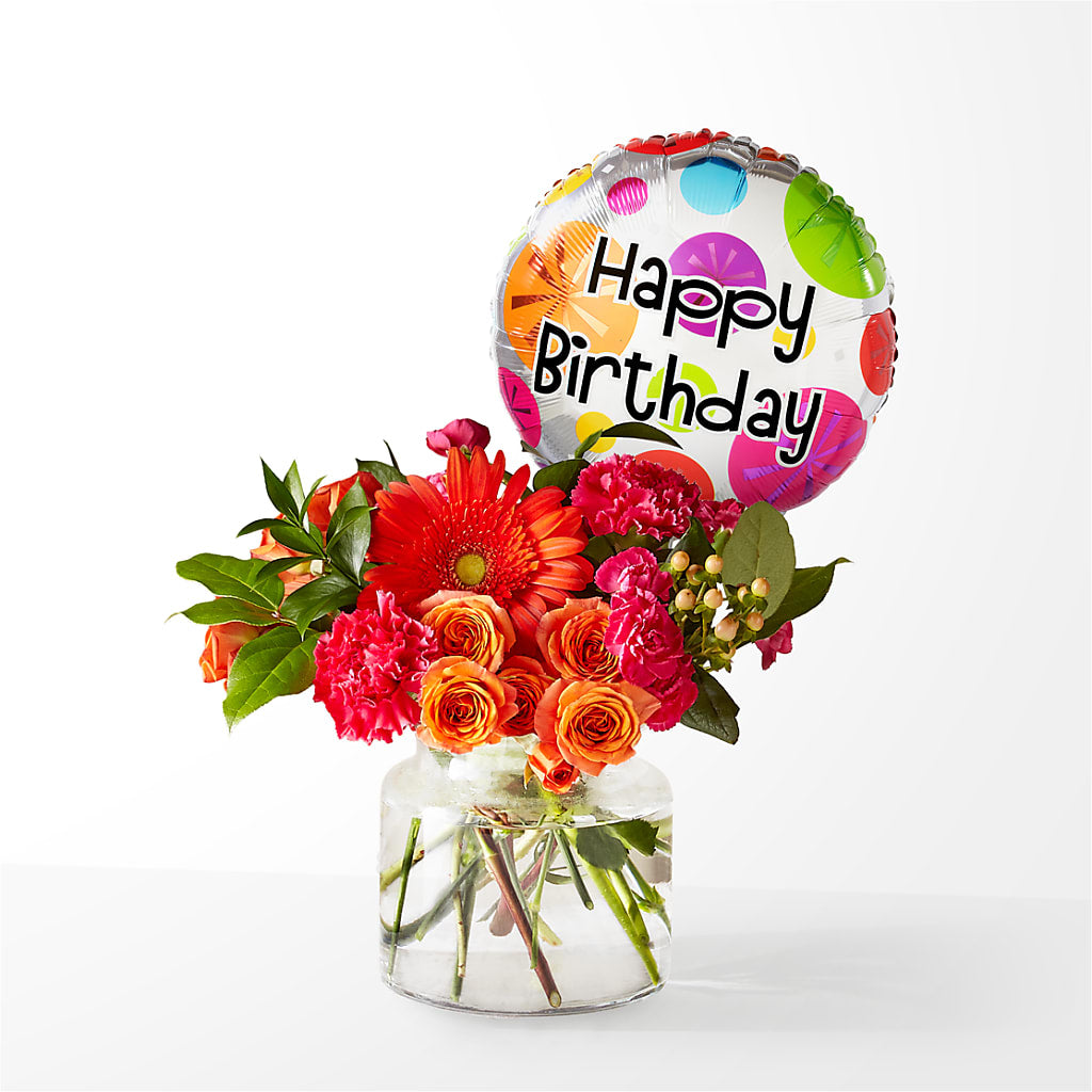 Fiesta Bouquet with Birthday Balloon – The Stud Florist, Conyers GA