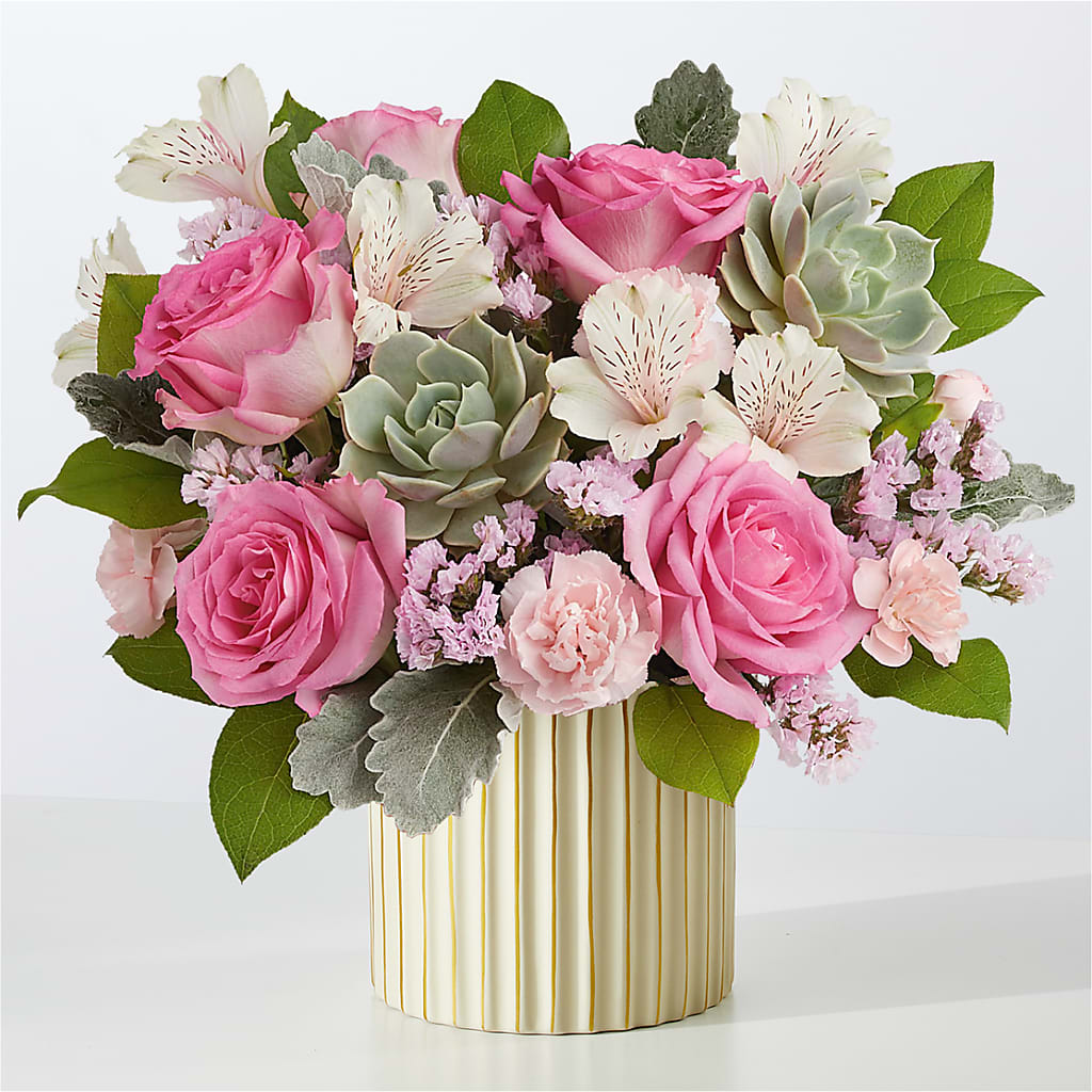 Dusty Rose Bouquet with Ivory Vase – The Stud Florist, Conyers GA