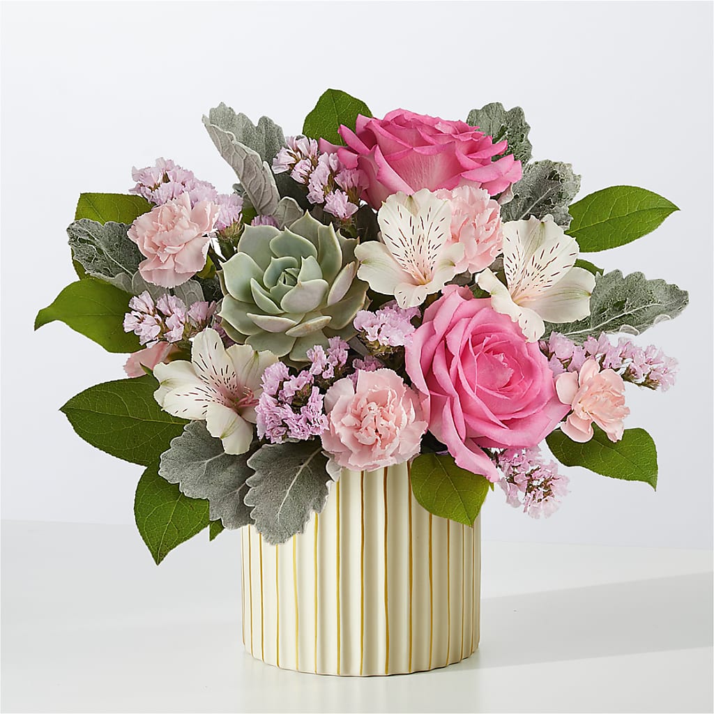 Dusty Rose Bouquet with Ivory Vase – The Stud Florist, Conyers GA